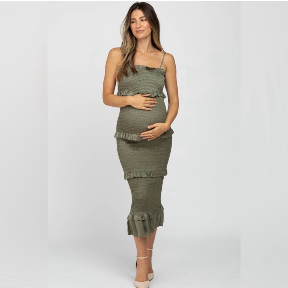Pinkblush Sage Green Ruffle Midi Dress